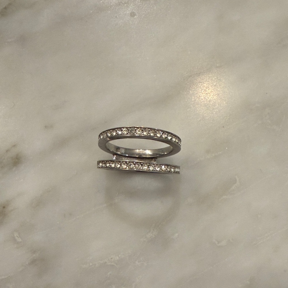 Michael Kors Silver Crystal Double Band Ring
